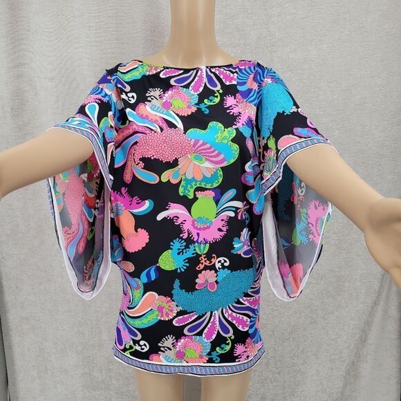 Trina Turk Beach Tunic Swimsuit Cover-up Hippie Psychedelic Groovy Pattern - Picture 3 of 9